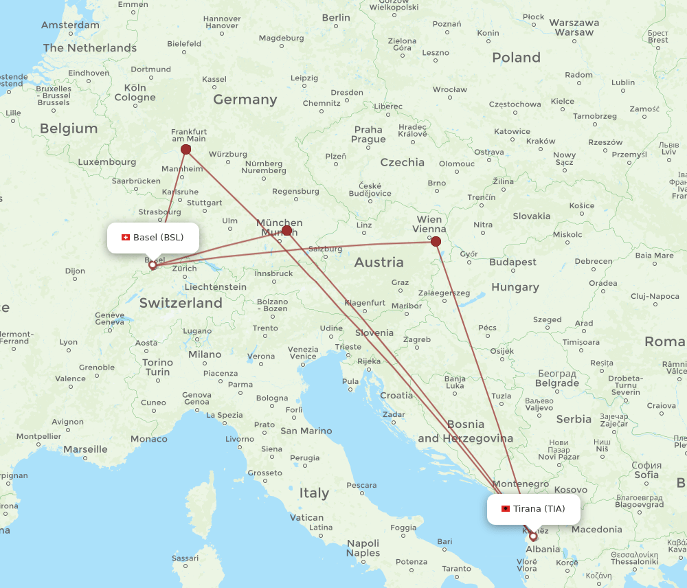TIA-BSL flight routes