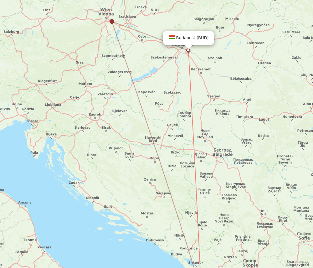 TIA-BUD flight routes