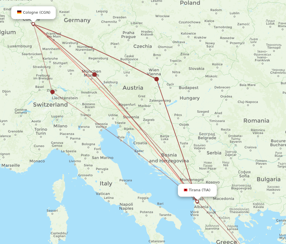 TIA-CGN flight routes