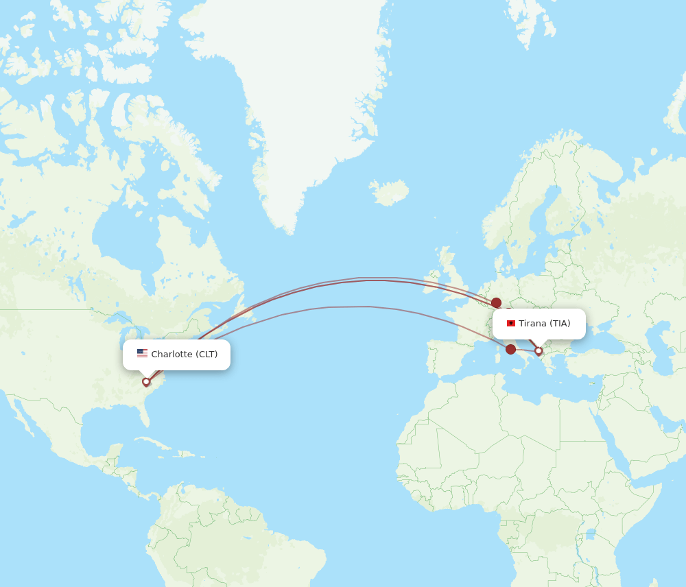 TIA-CLT flight routes