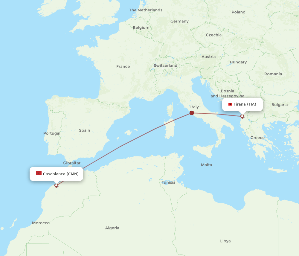 TIA-CMN flight routes