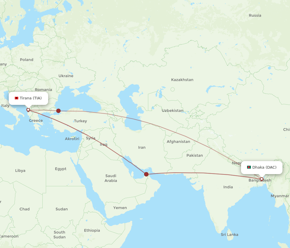 TIA-DAC flight routes