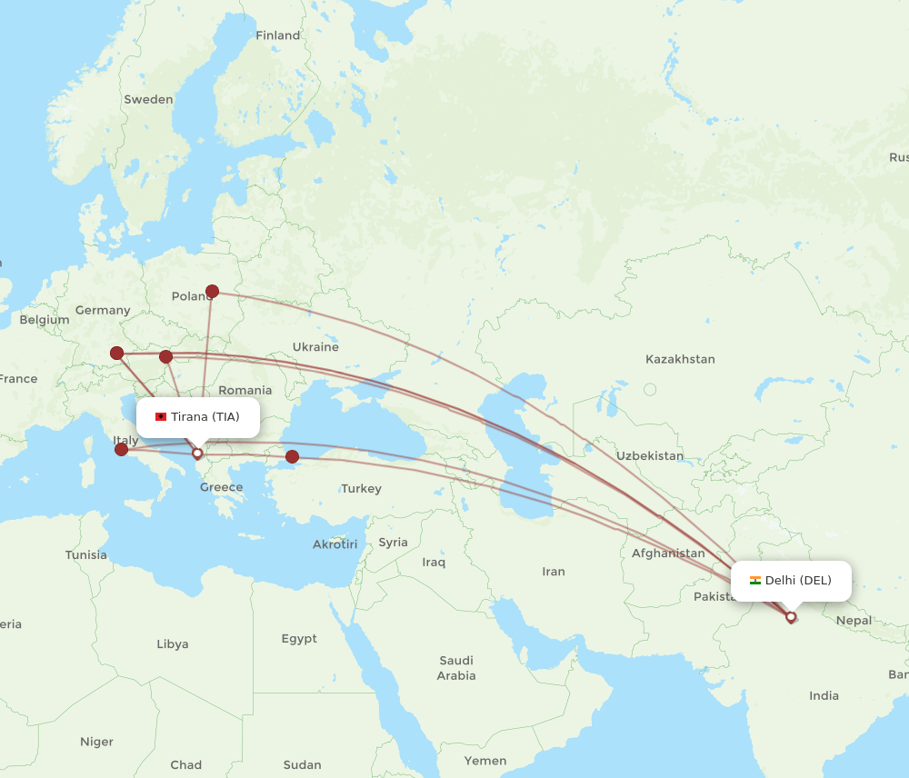 TIA-DEL flight routes