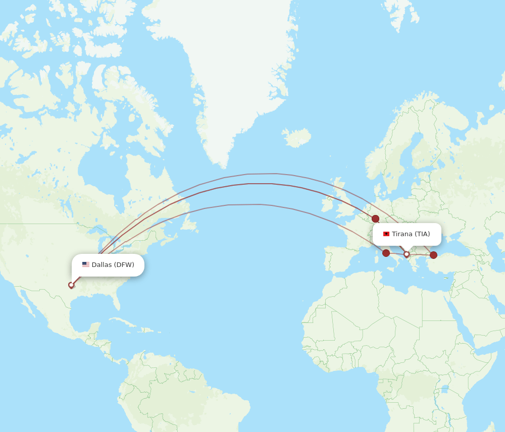 TIA-DFW flight routes
