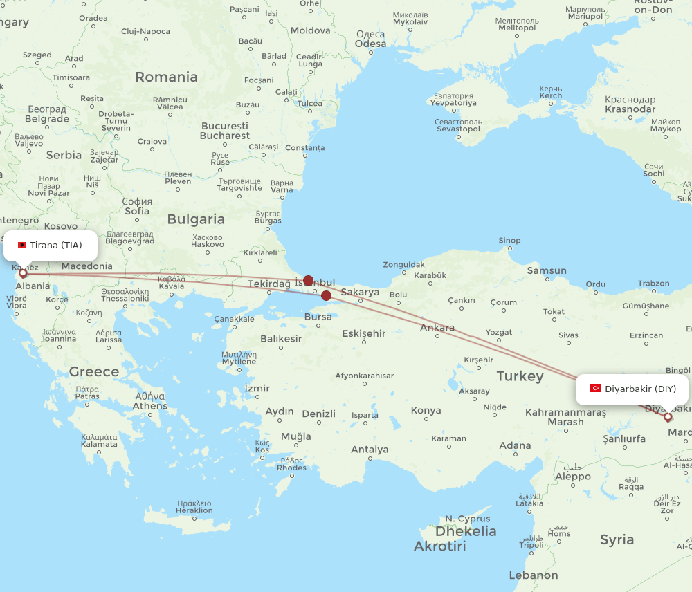 TIA to DIY flights and routes map