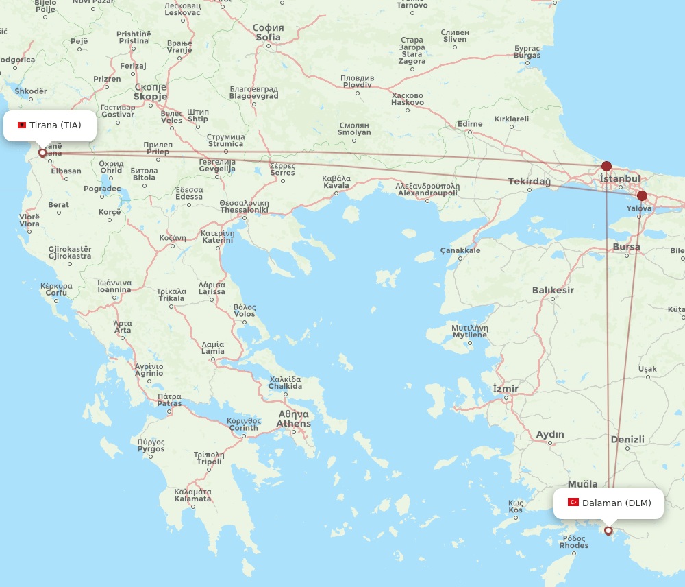 TIA to DLM flights and routes map