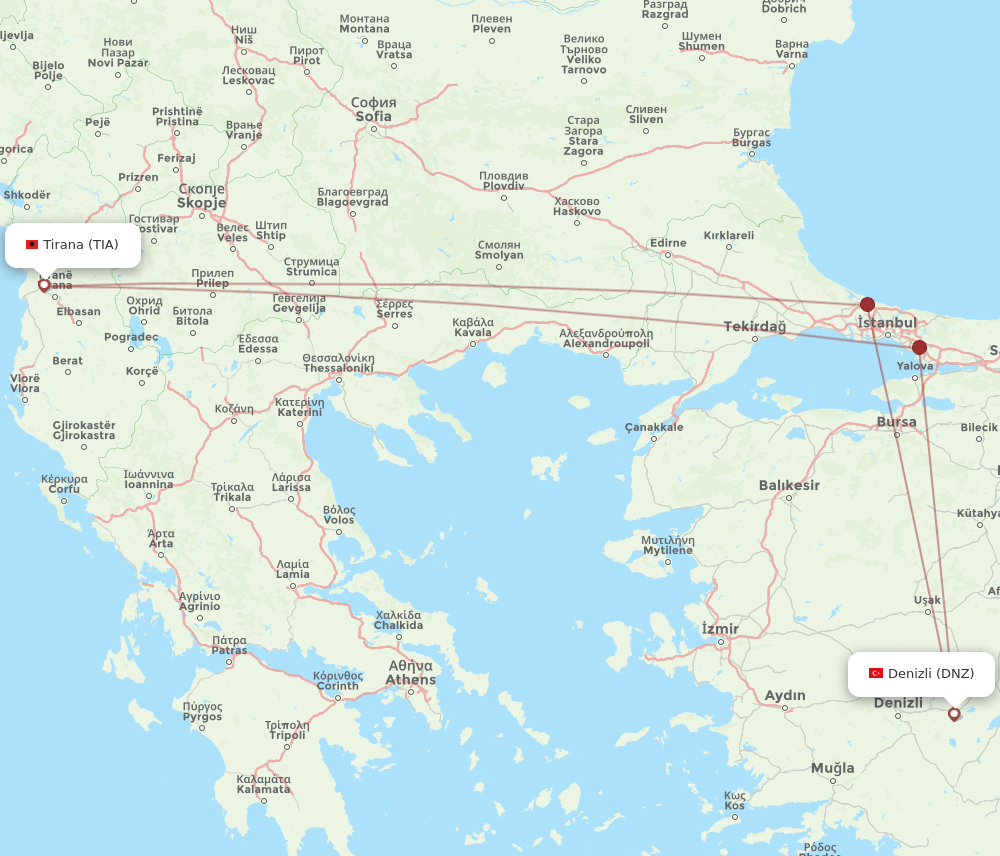 TIA to DNZ flights and routes map