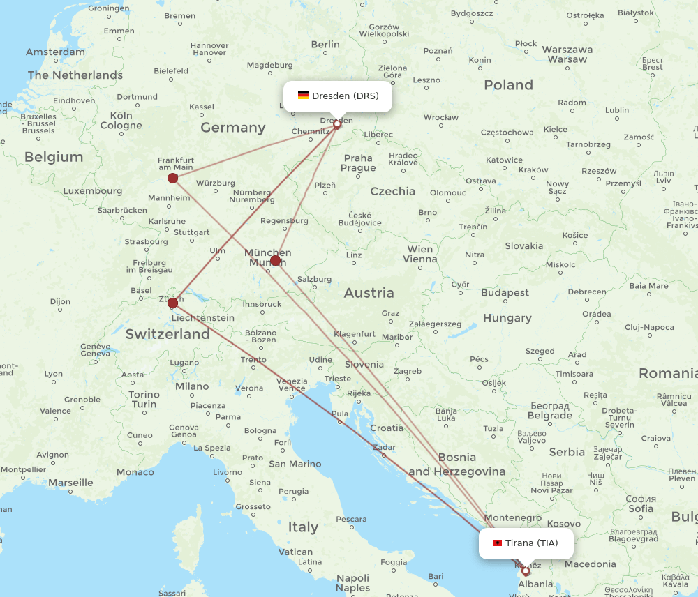 TIA-DRS flight routes