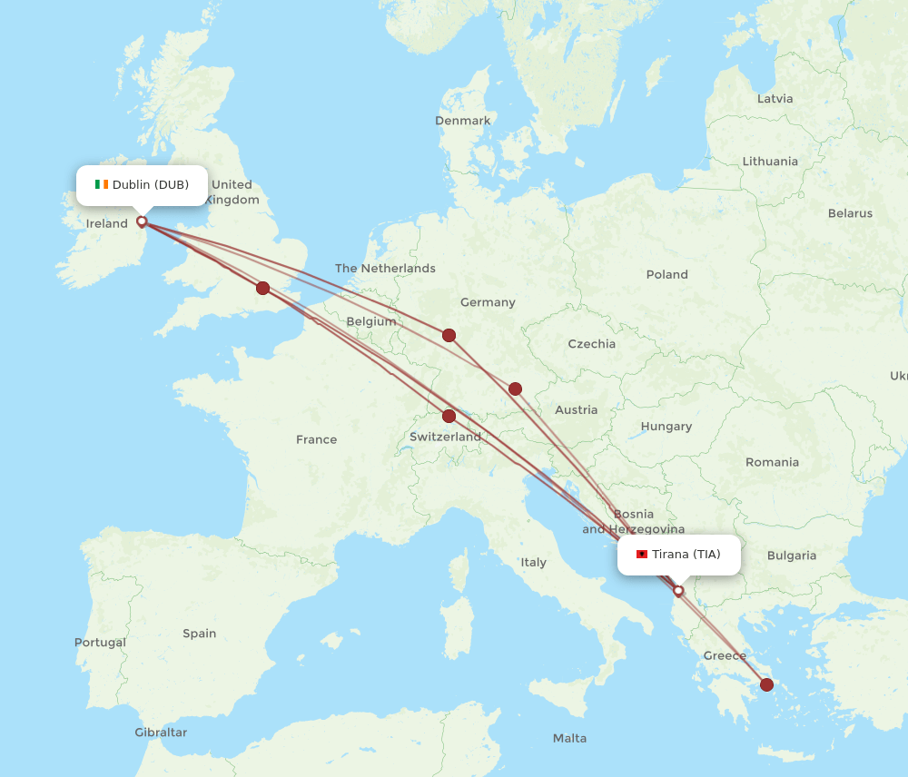 TIA to DUB flights and routes map