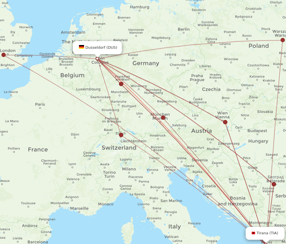 TIA-DUS flight routes