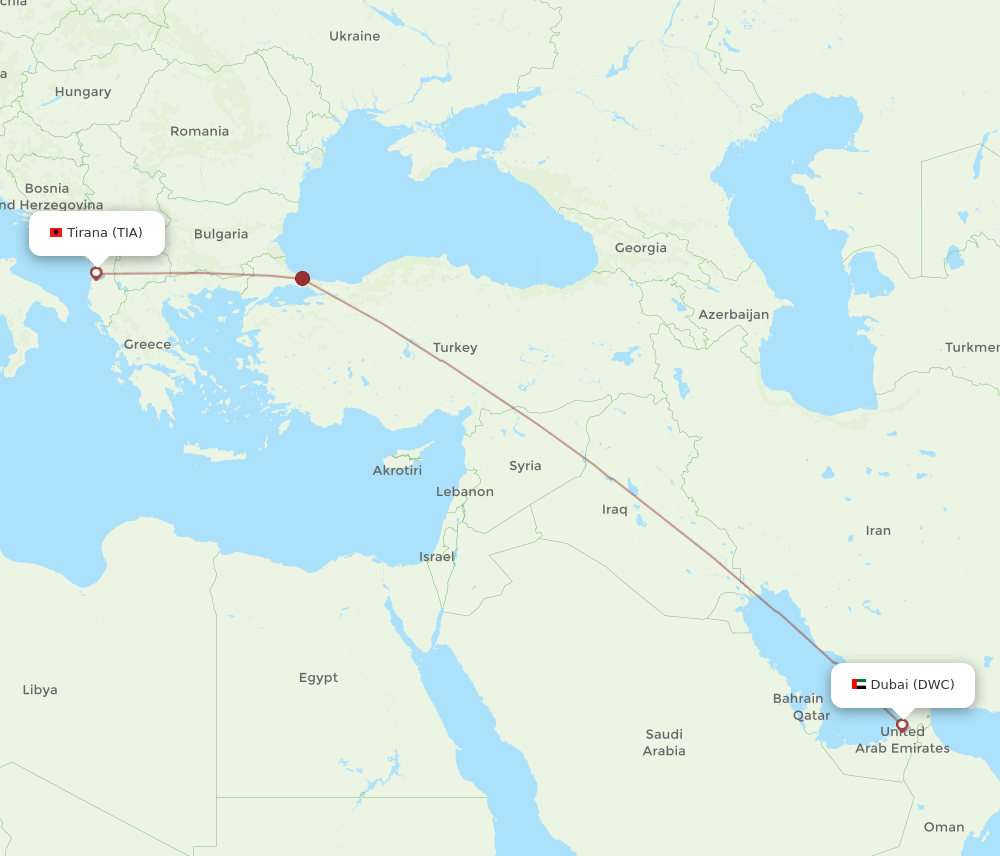 TIA to DWC flights and routes map
