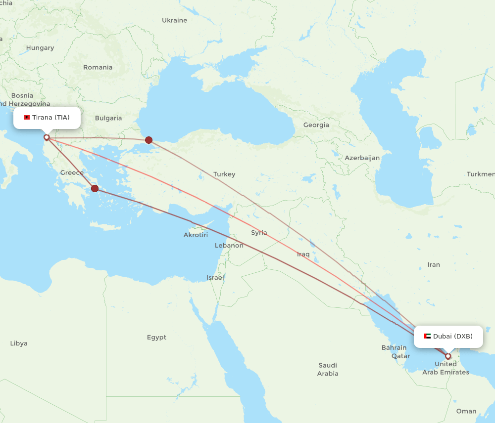 TIA-DXB flight routes
