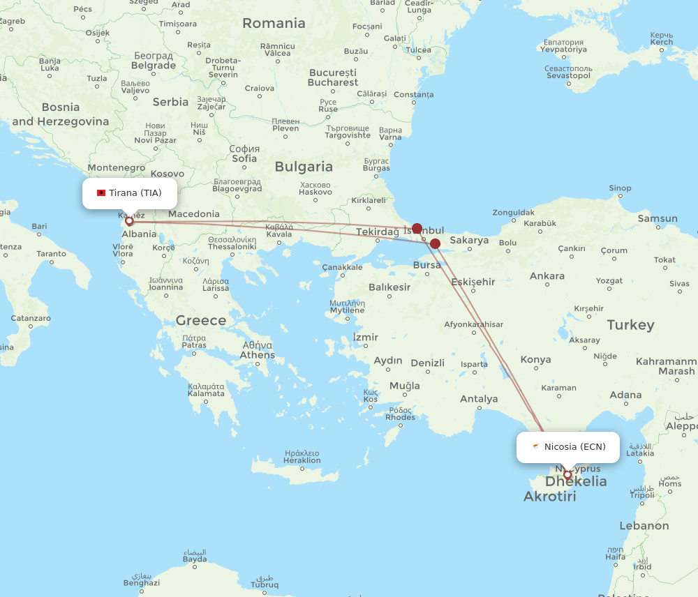 TIA-ECN flight routes