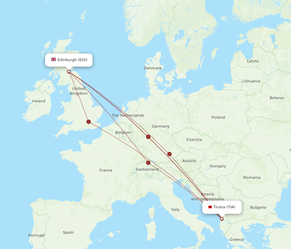 TIA to EDI flights and routes map