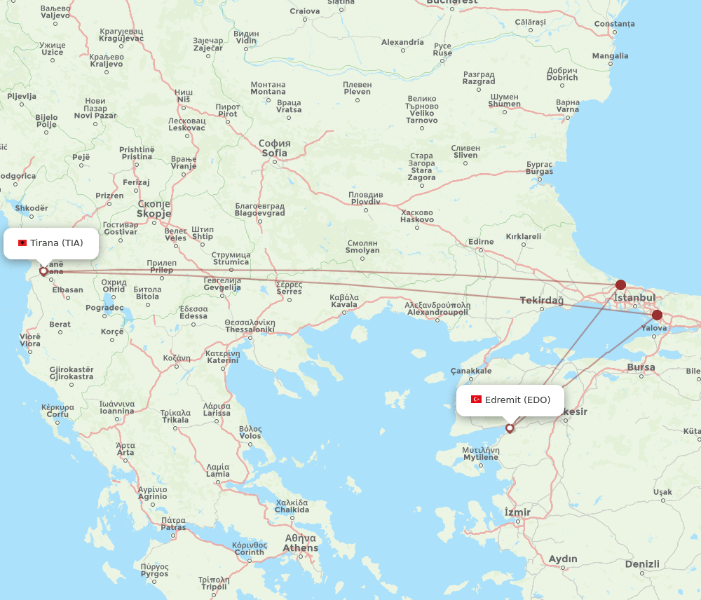 TIA to EDO flights and routes map
