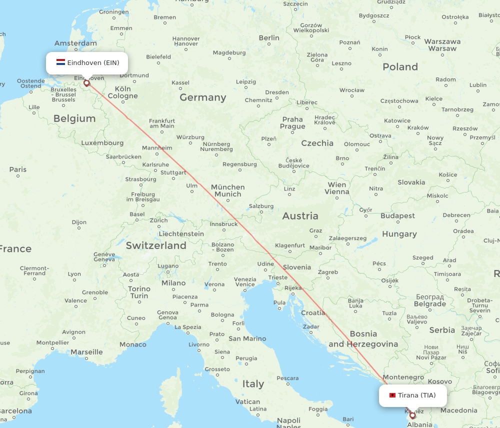 TIA to EIN flights and routes map