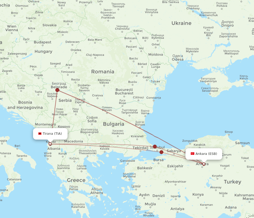 TIA-ESB flight routes
