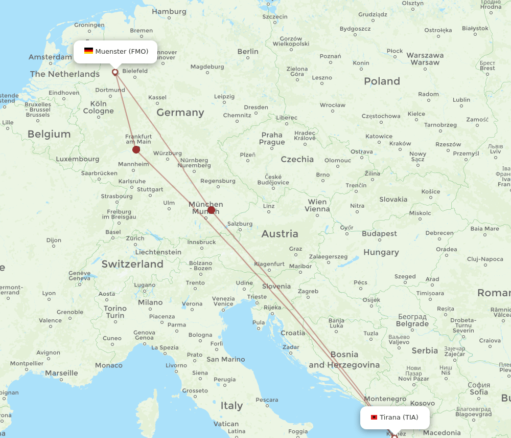 TIA to FMO flights and routes map