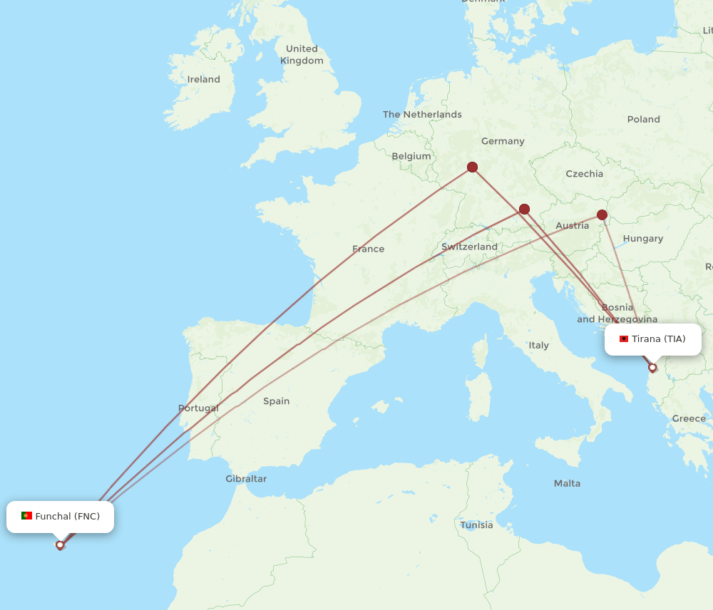 TIA-FNC flight routes