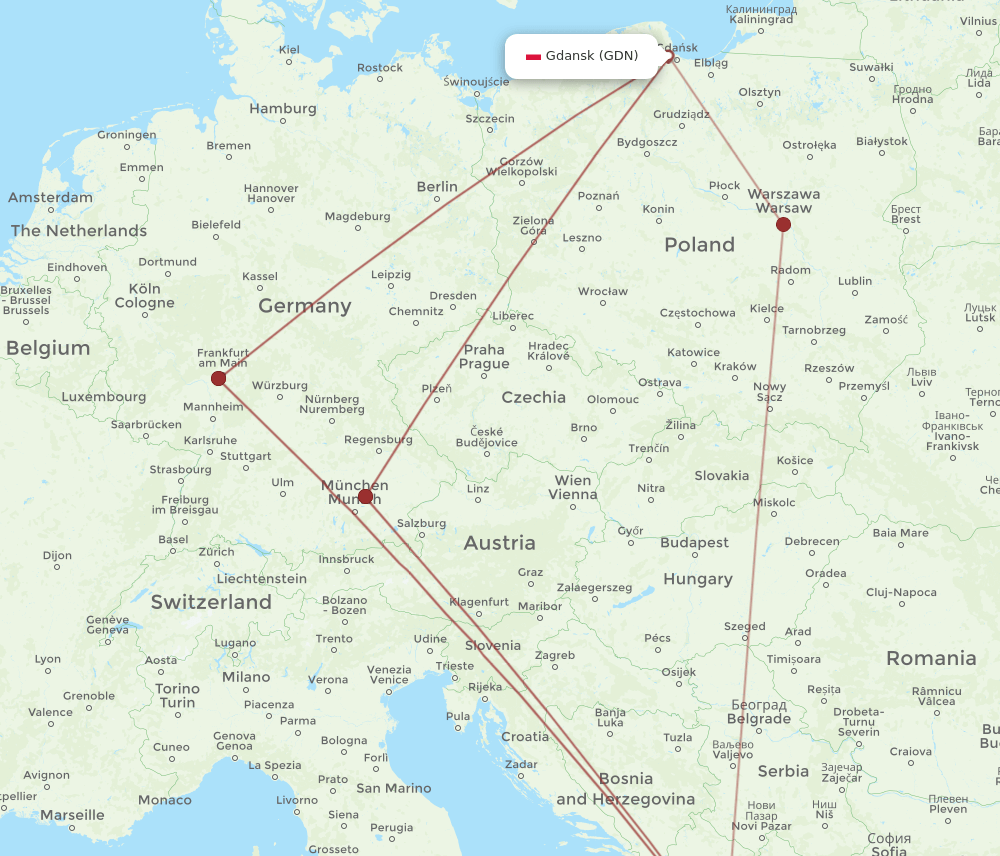 TIA-GDN flight routes