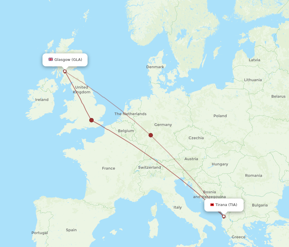 TIA to GLA flights and routes map