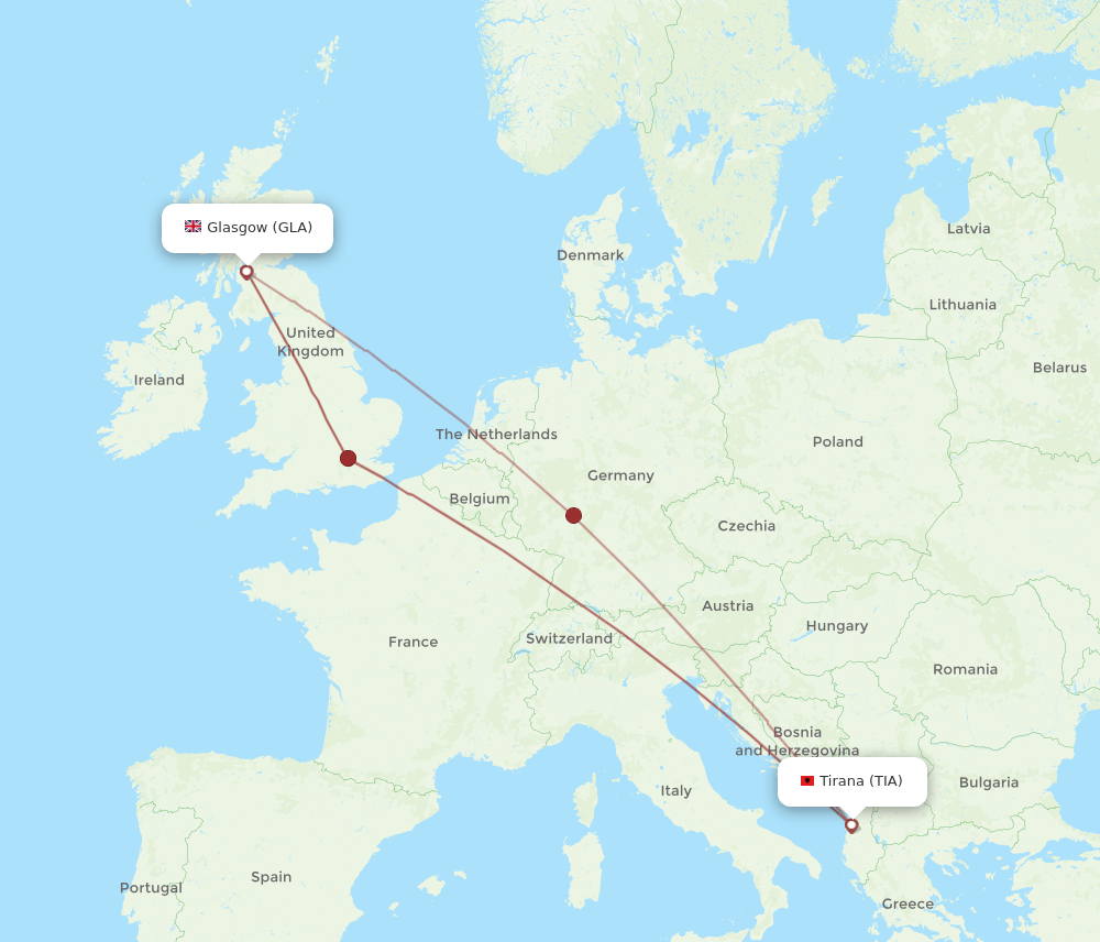 TIA-GLA flight routes