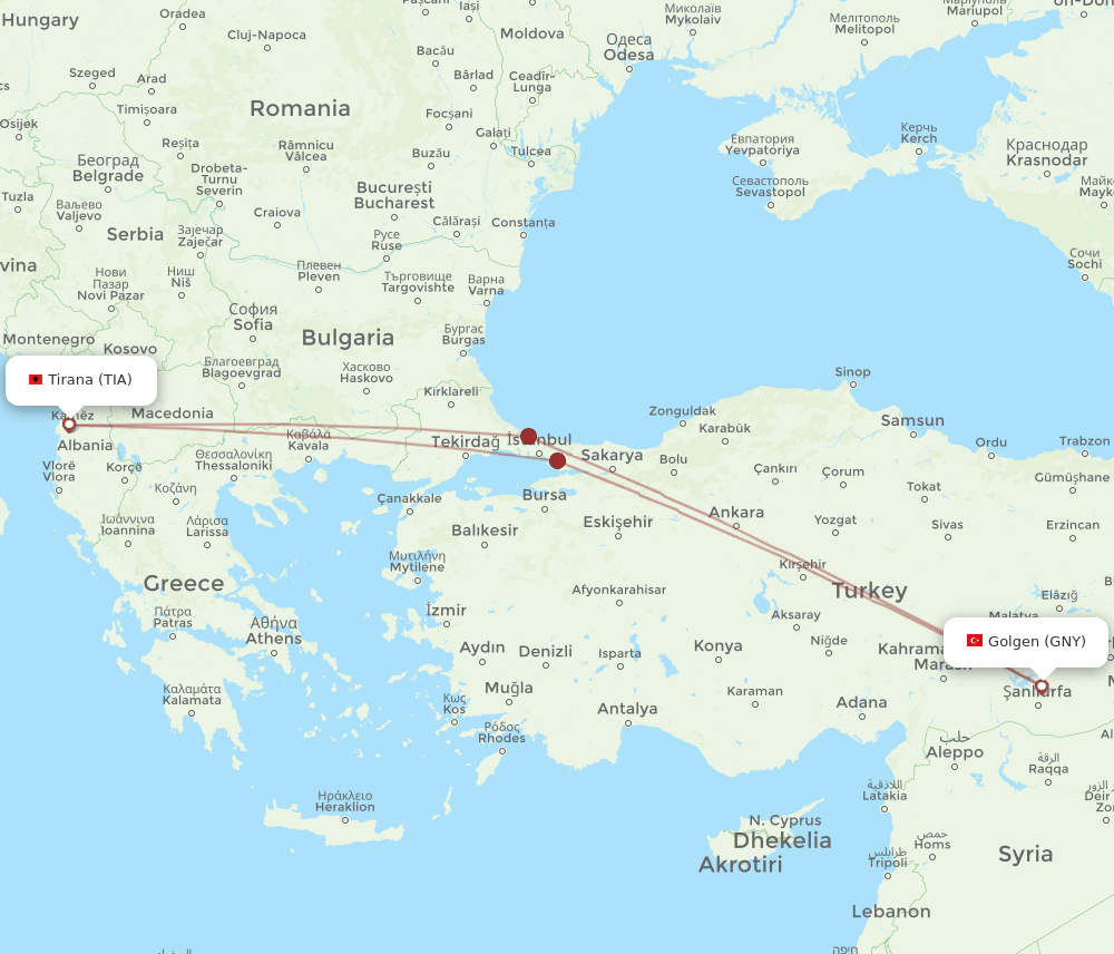 TIA-GNY flight routes