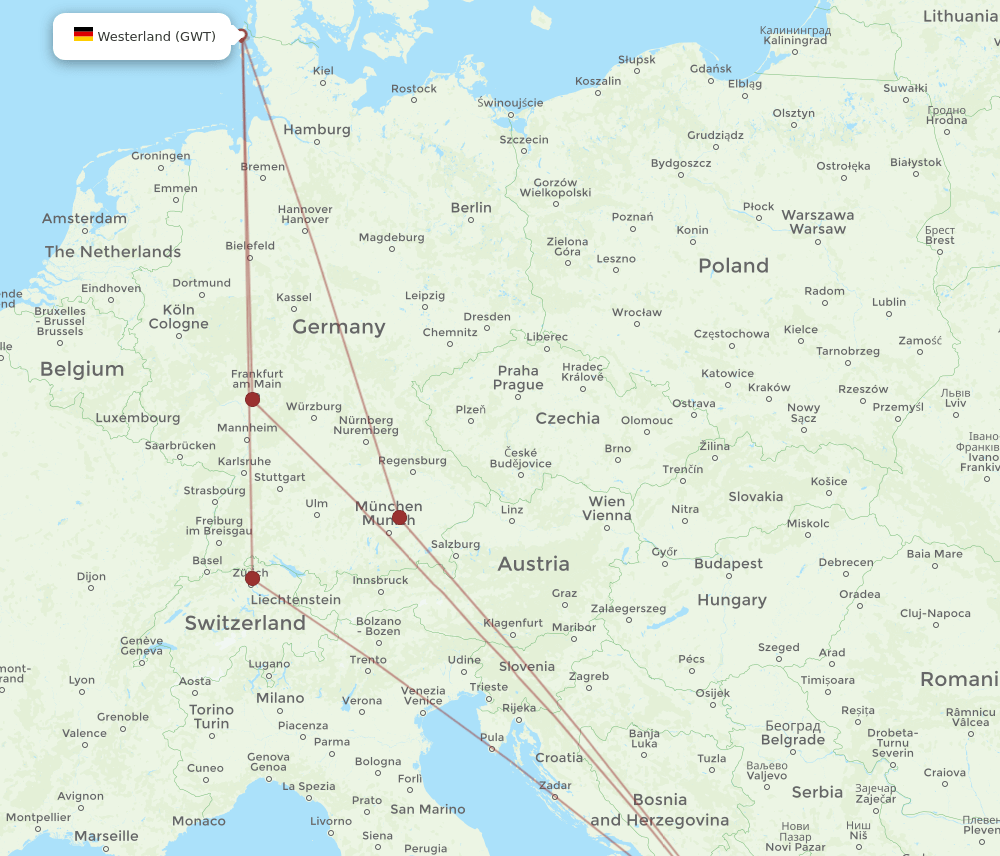 TIA-GWT flight routes