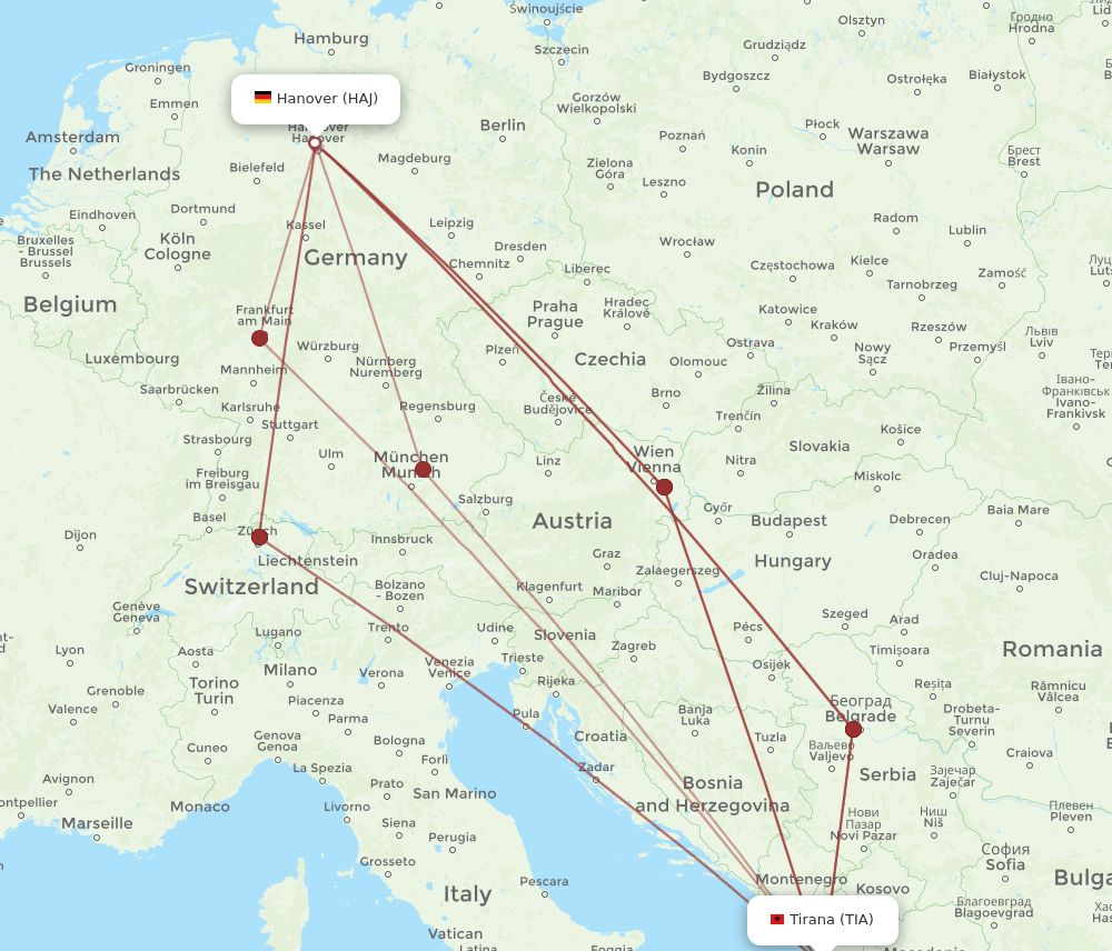 TIA-HAJ flight routes