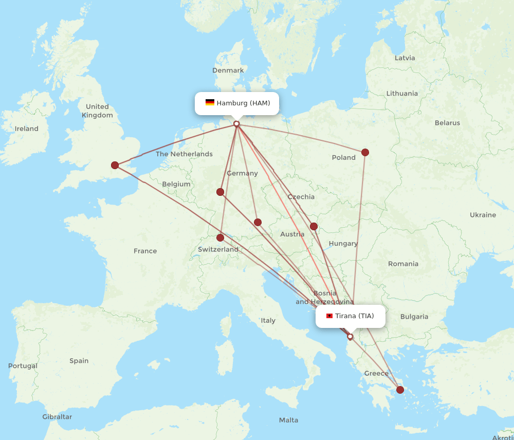 TIA-HAM flight routes