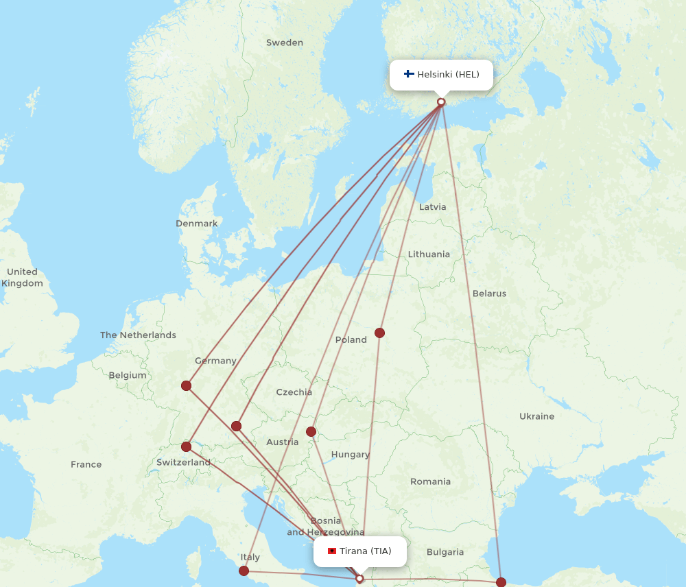 TIA-HEL flight routes