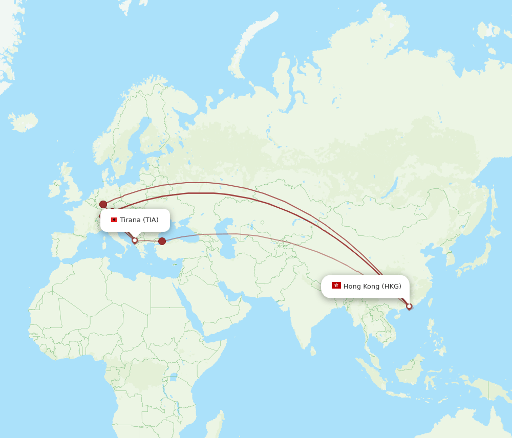 TIA-HKG flight routes