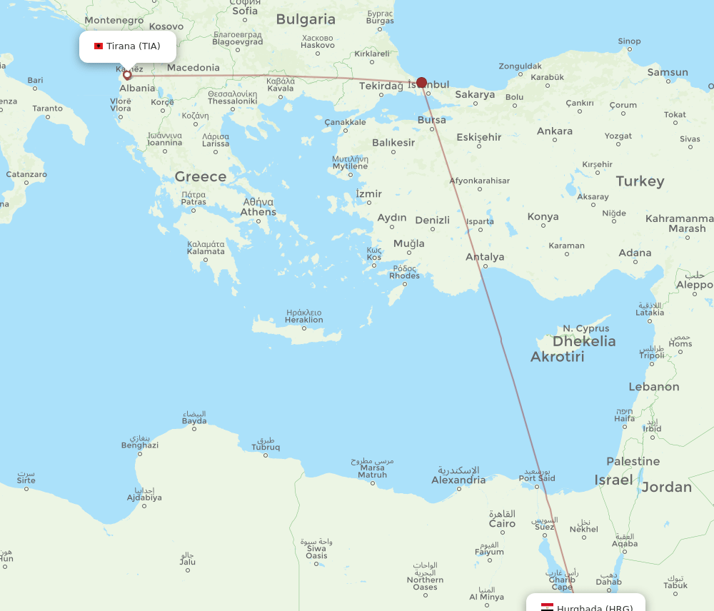 TIA-HRG flight routes