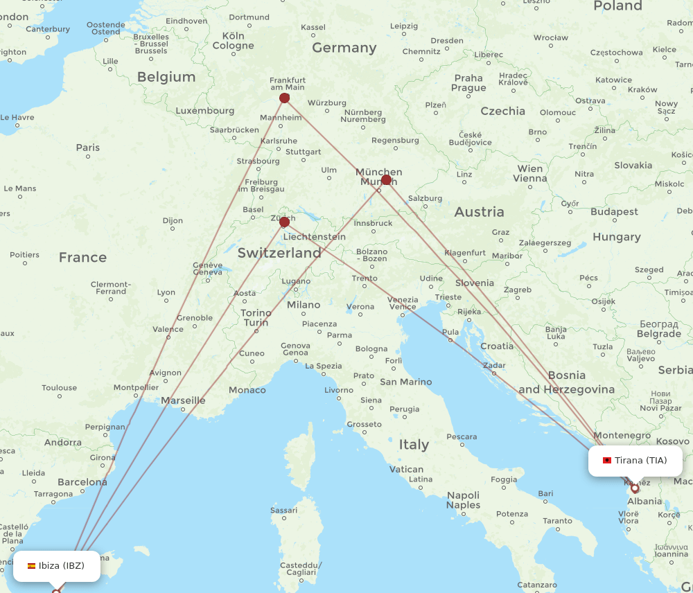 TIA-IBZ flight routes