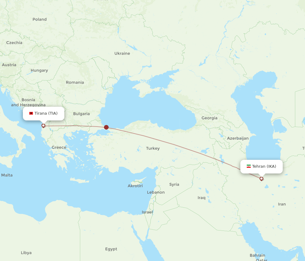 TIA to IKA flights and routes map