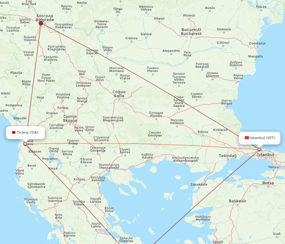 TIA to IST flights and routes map