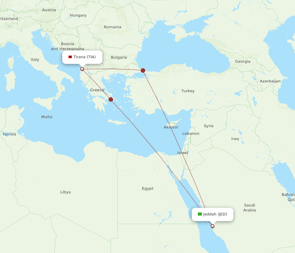 TIA-JED flight routes