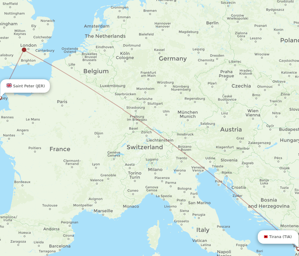 TIA to JER flights and routes map