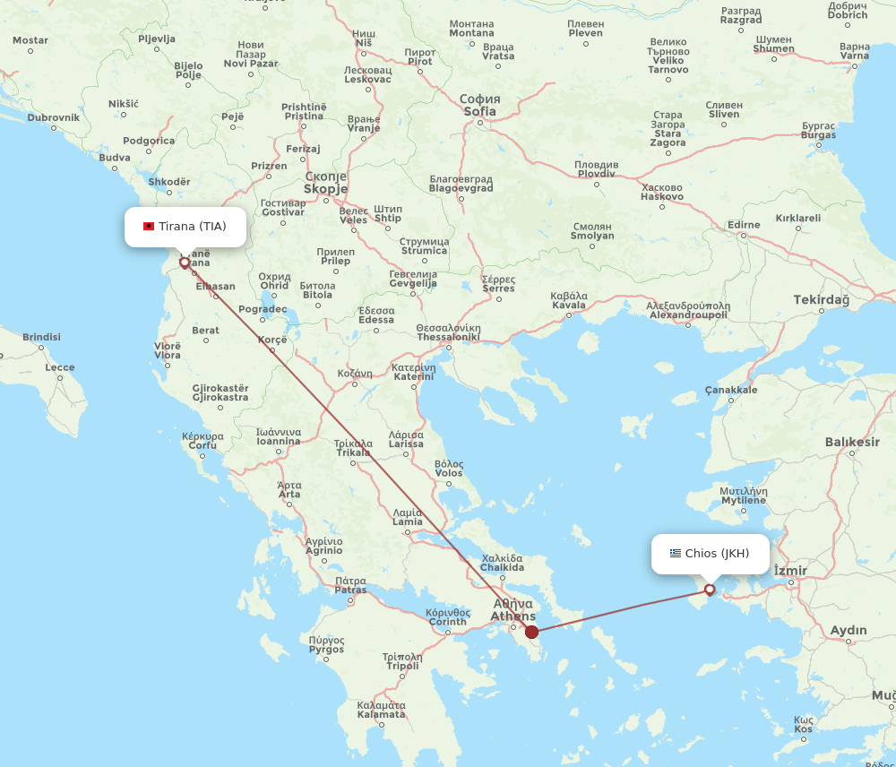 TIA to JKH flights and routes map