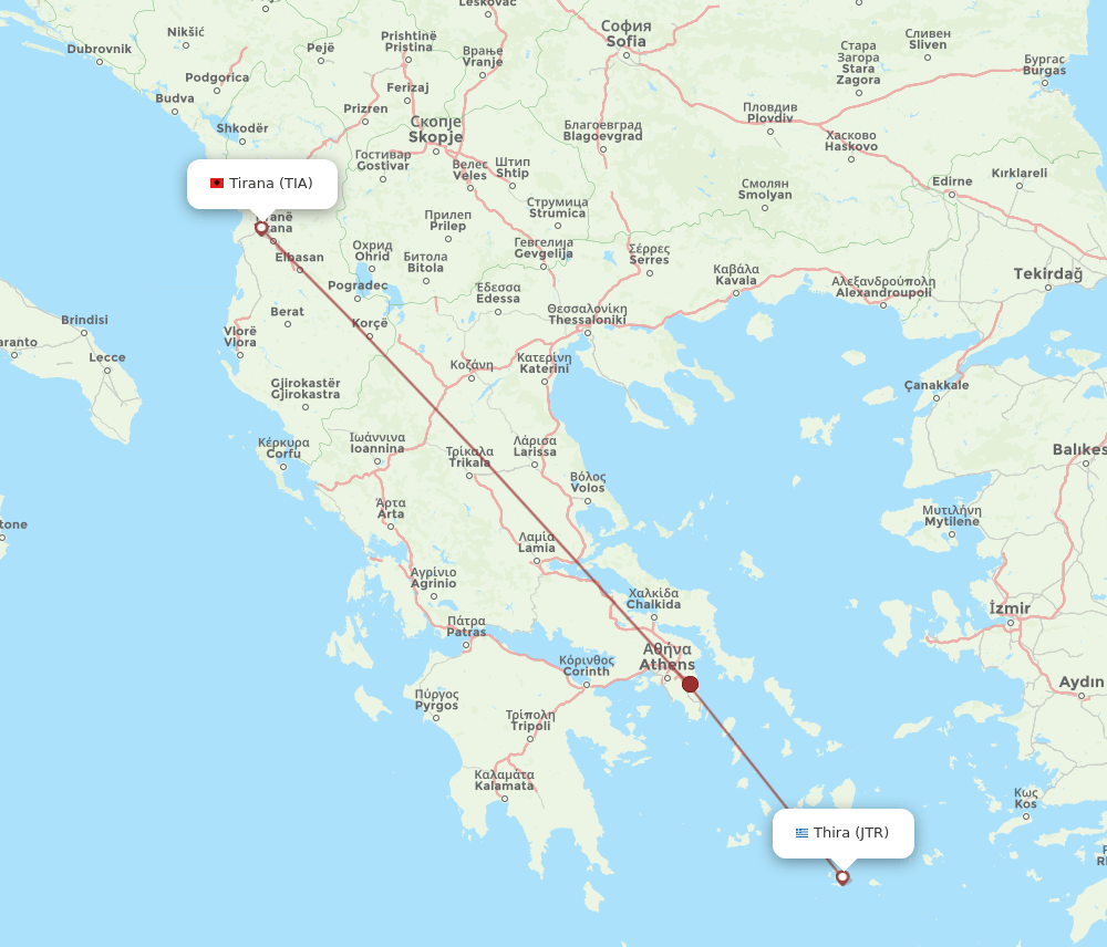 TIA to JTR flights and routes map