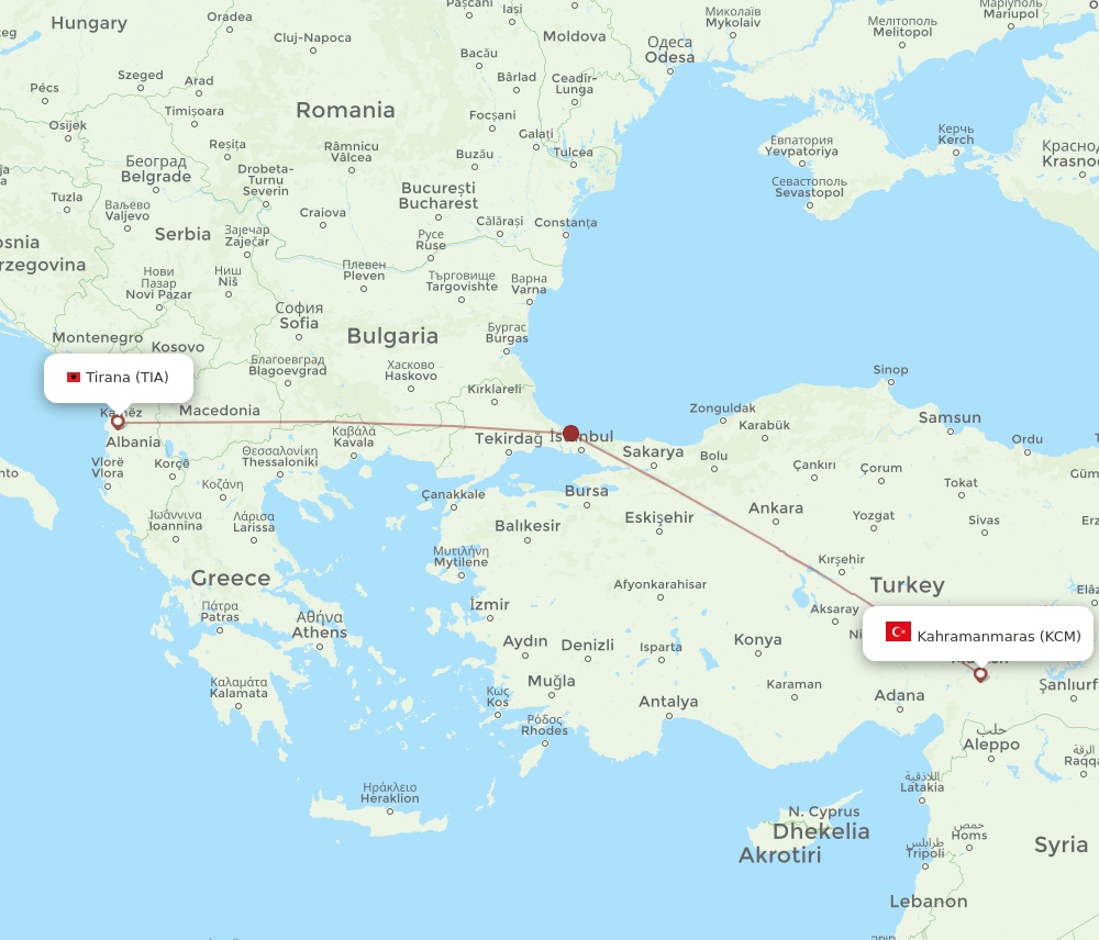 TIA-KCM flight routes