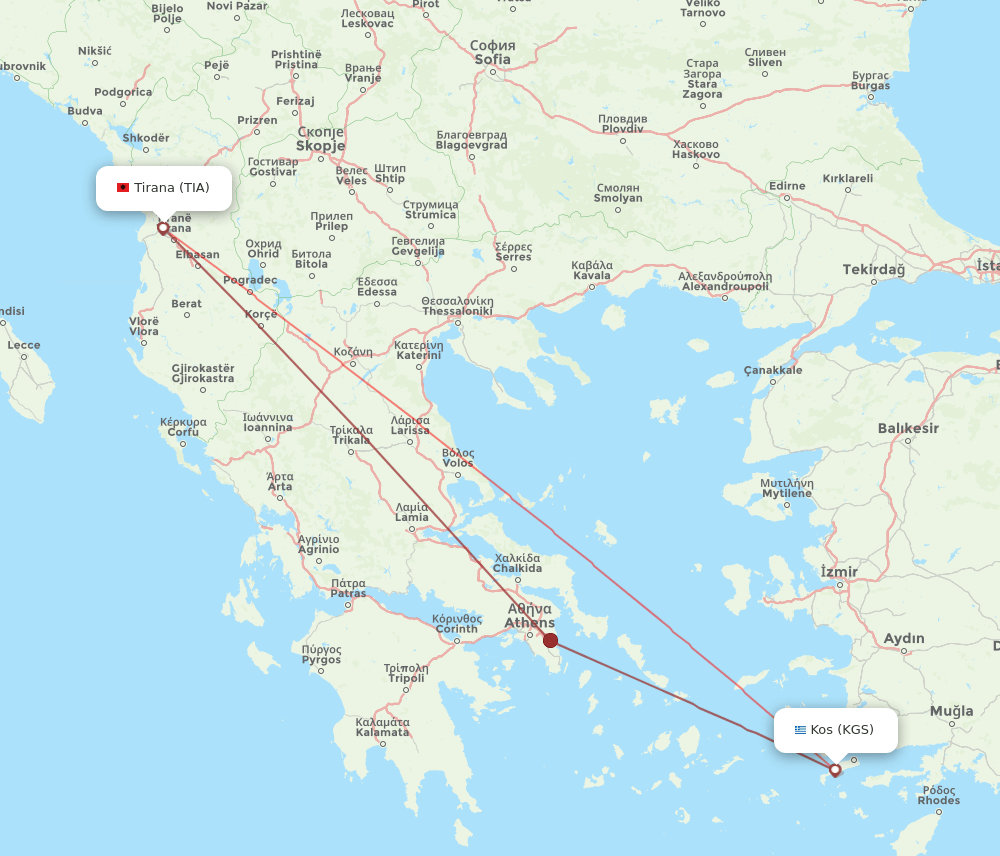 TIA-KGS flight routes