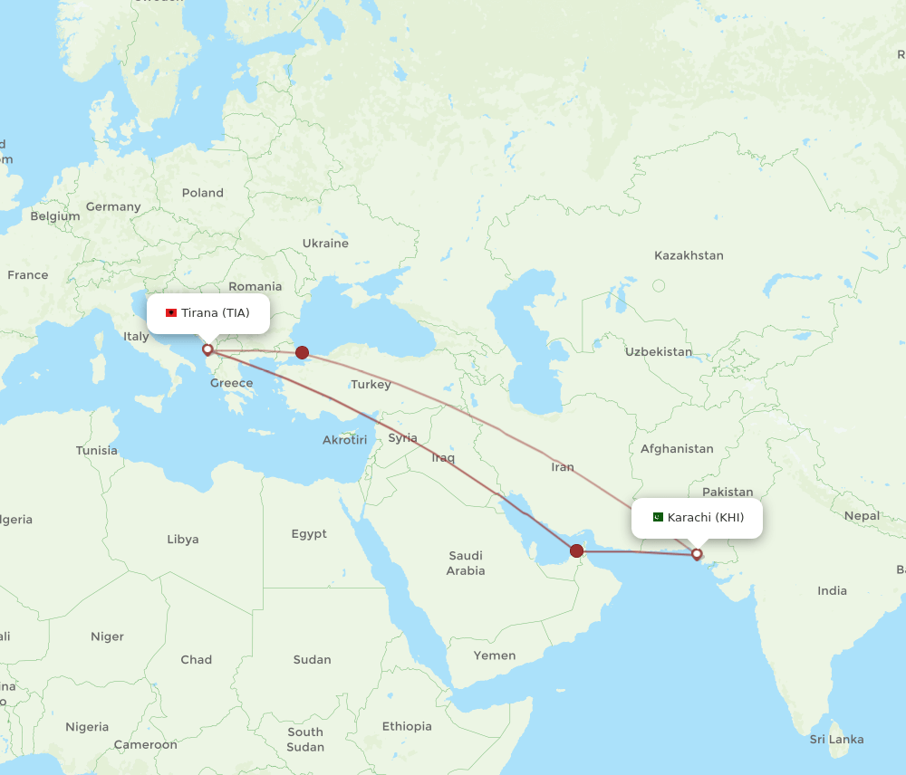 TIA to KHI flights and routes map