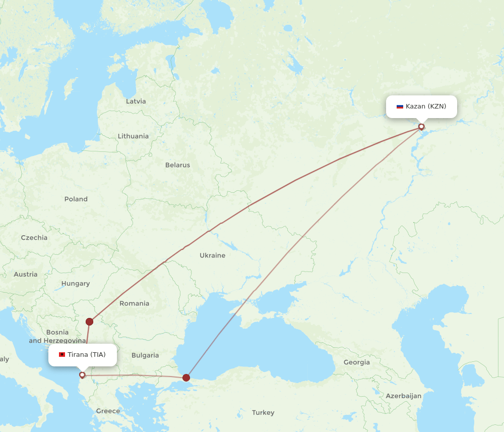 TIA-KZN flight routes