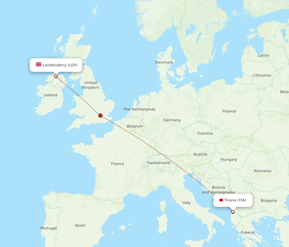 TIA-LDY flight routes