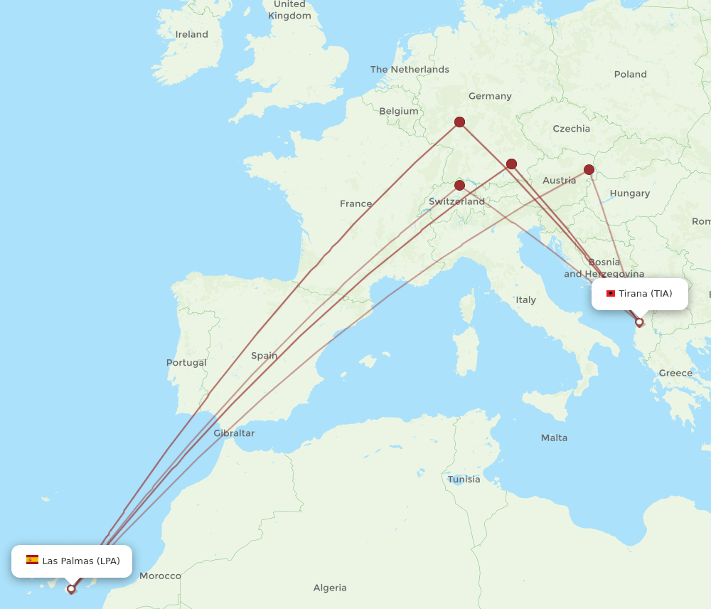 TIA-LPA flight routes