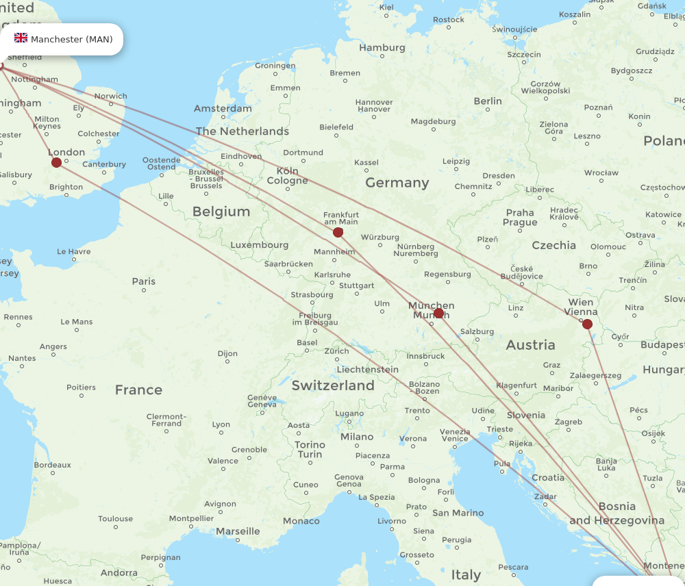 TIA to MAN flights and routes map
