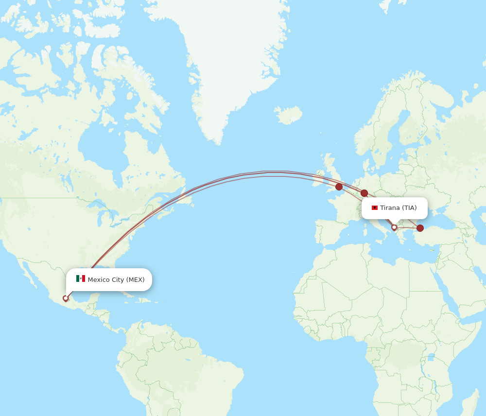 TIA-MEX flight routes