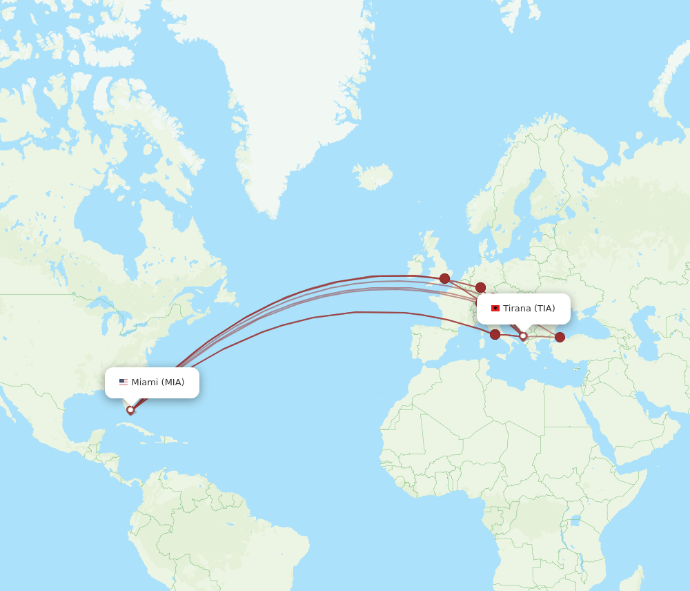TIA-MIA flight routes