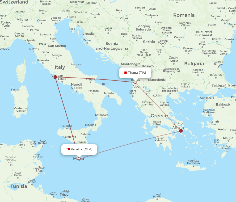 TIA-MLA flight routes